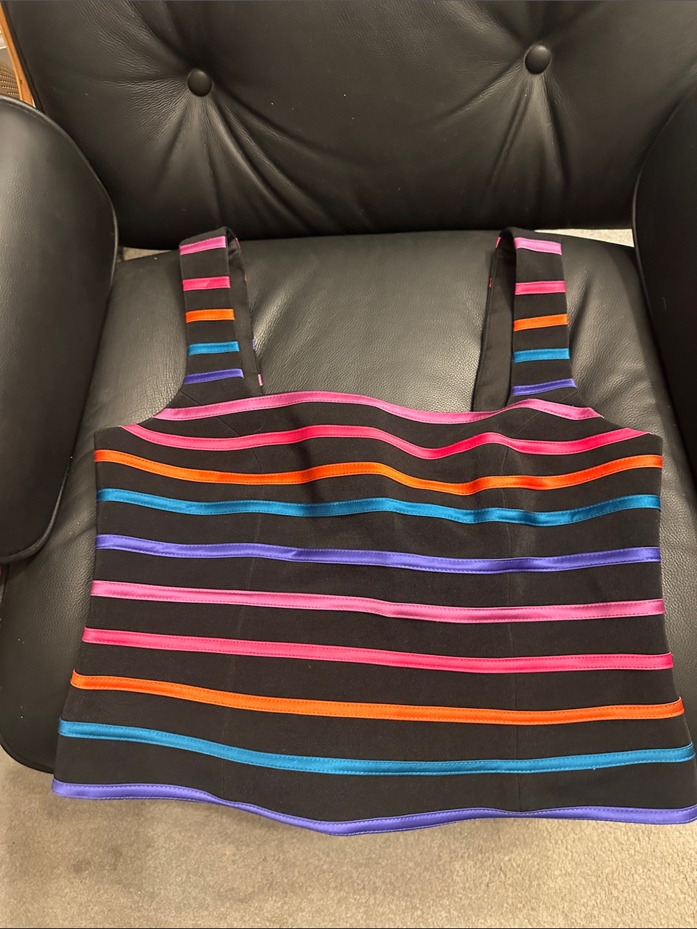 JS Collections Black Crop Top with Pink, Orange, Blue & Purple Stripes